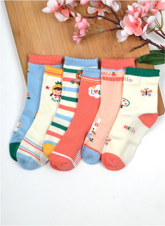 FOOTPRINTS FOOTPRINT 6 Pairs Infant Kids Unisex Multi-Colored Ankle-Length Assorted Antiskid Cotton Socks - Image 1